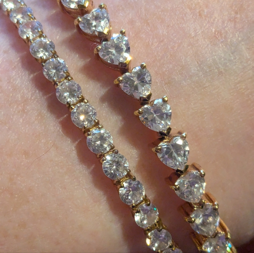 Heart Cut CZ Tennis Bracelet gold Vermeil Sterling Silver 8"
